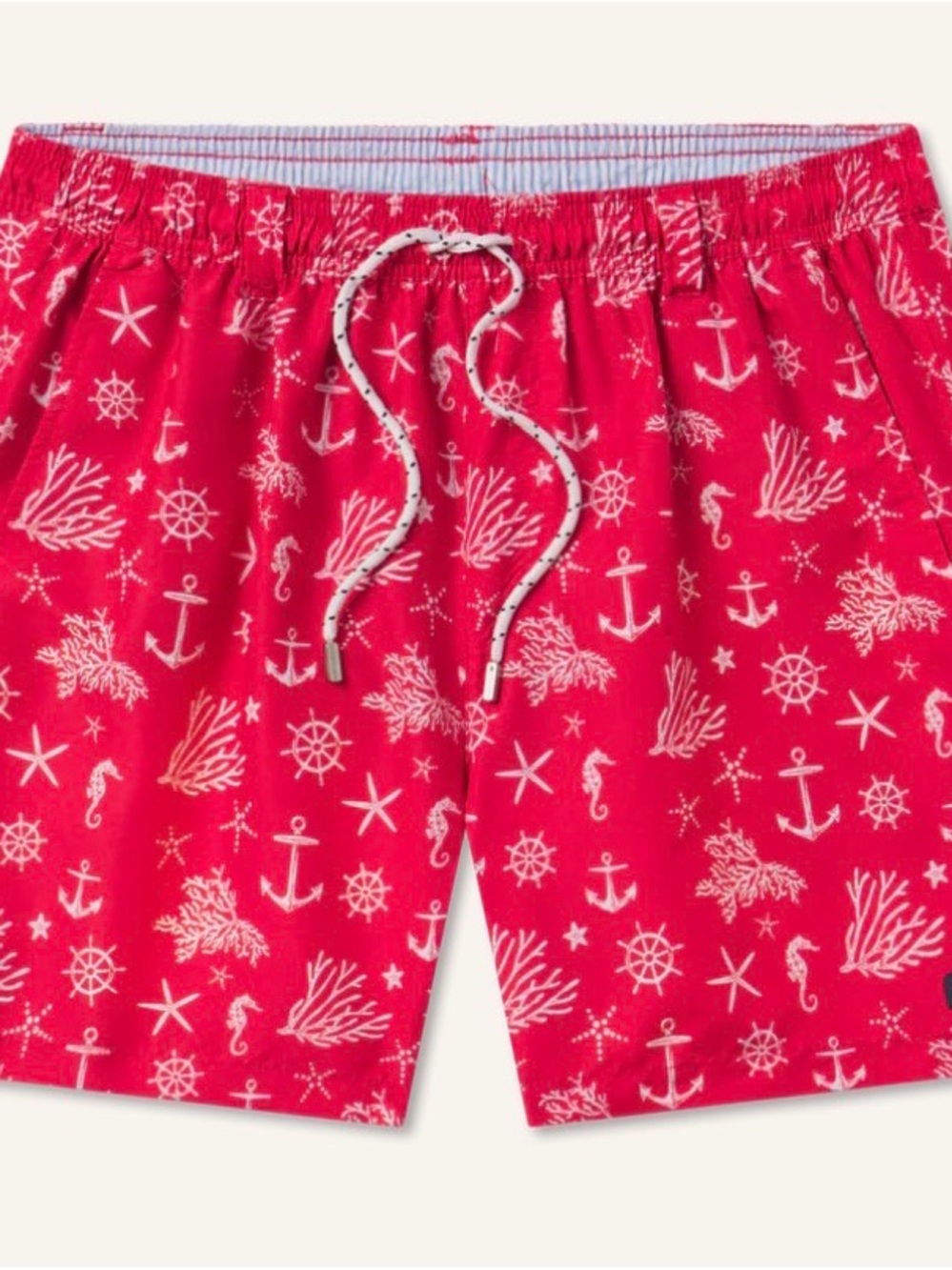 Southern Marsh Red Nautical Print Swim Trunks